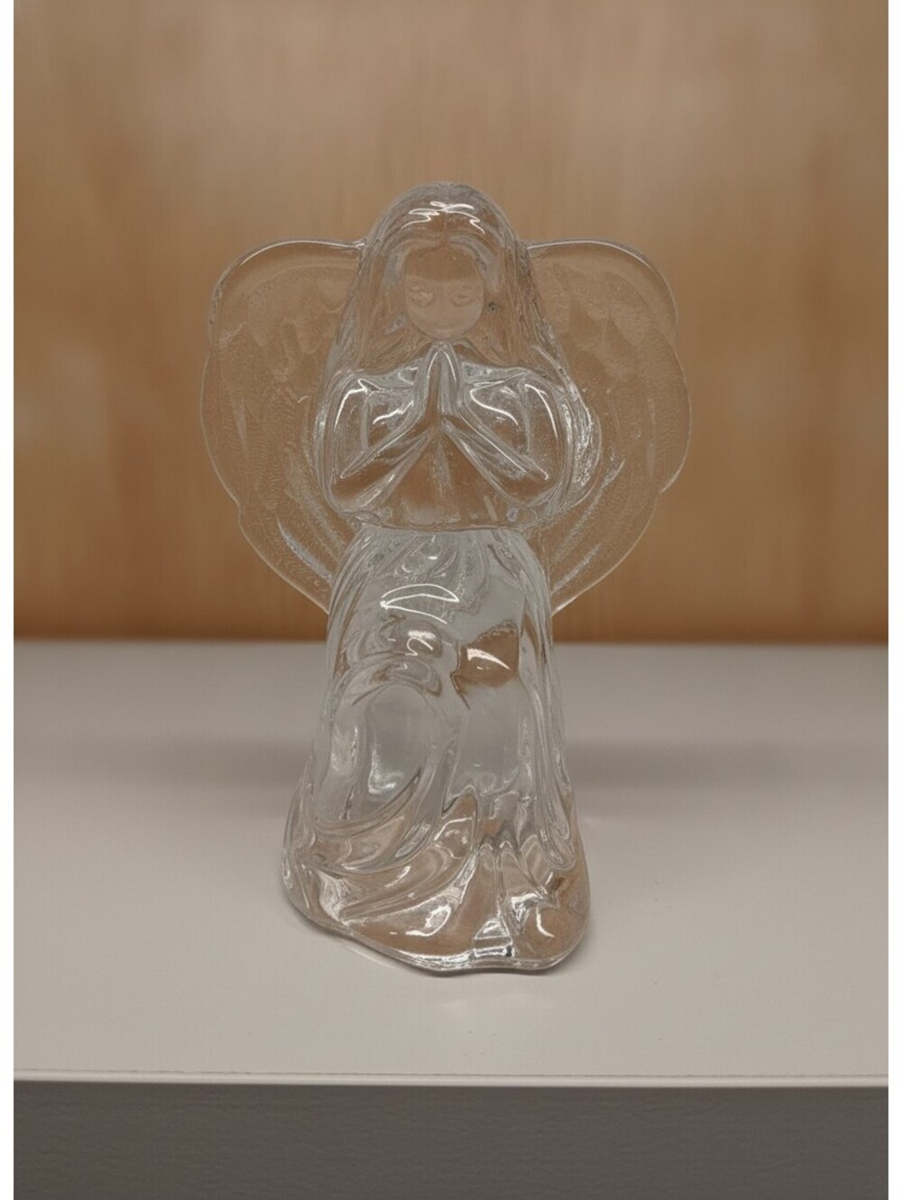 Vintage Clear Crystal Praying Angel Candle Holder Tealight Votive Figurine